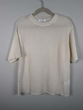 Ryan Roche Cashmere Silk Blend Sheer short sleeve Sweater cream quiet luxury M